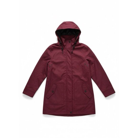 UGG Garnet Red Rylie Rain Rubberized Hooded Trench Jacket Sz S Classic Preppy - Picture 2 of 5